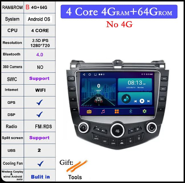 9-дюймовая автомагнитола Android 14 для Honda Accord 7 2003-2007, стерео мультимедийный плеер, CarPlay, Android Auto, WiFi, Bluetooth, GPS