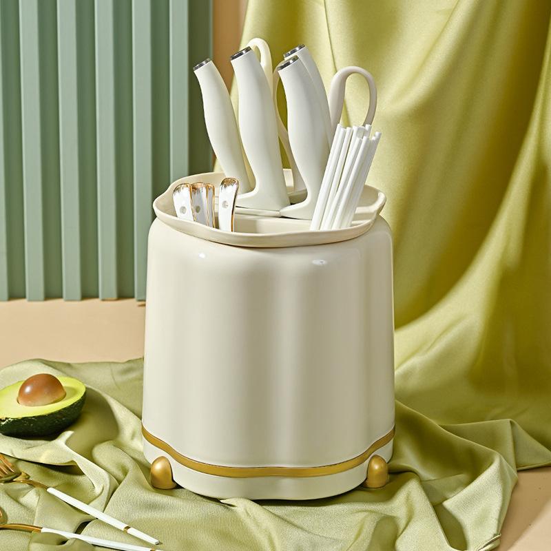 Кухонная вращающаяся полка для ножейЛегкий роскошный кремовый стильМногофункциональная полка для ножейСтеллаж для домашнего храненияВстроенная полка для палочек для еды