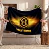 Inter Milan Personalized Fleece Blanket With Football Logo, Custom Name Text Soft Warm Home Throw Blanket