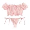 Pleated Mesh Lingerie Set Women Sweet Cute Babydoll Sleepwear Ladies Strapless Tops+Briefs Underwear Set