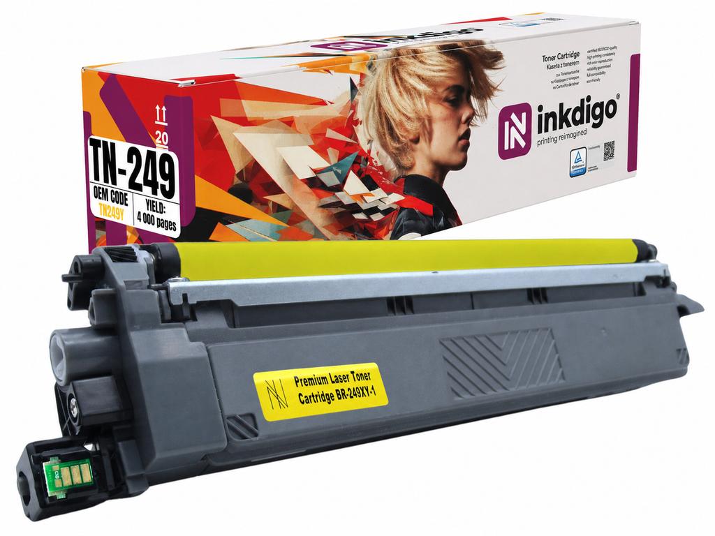 Inkdigo toner TN249Y compatible with Brother HL-L8230CDW MFC-L8340CDW TÜV certified