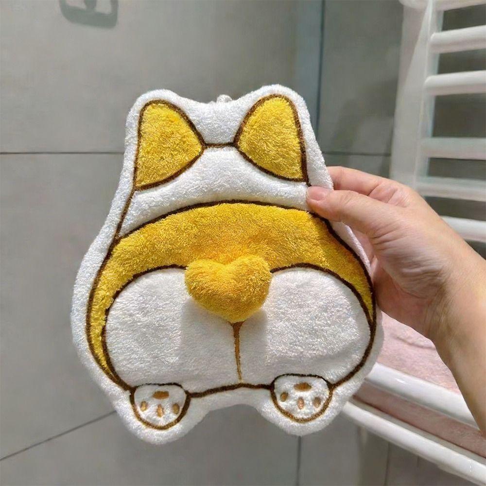 Strong Water Absorption Cat Egg Hand Towel Coral Fleece Absorbent Towels  Kitchen Bathroom Use