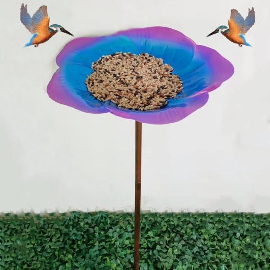 Metal Stake Vivid Flower Design Simple Installation Hummingbird Food Holder Bird Feeder