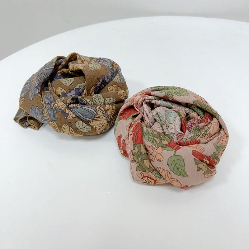 Spring Summer Soft Cotton Square Scarf Women's Printed Small Flower Scarf Accessories Neck Protection Small Scarf 55X55cm
