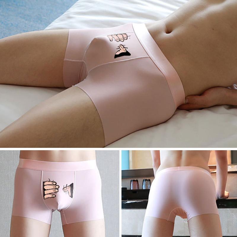 Сексуальные мужские трусы-боксеры из ледяного шелка с мультяшным принтом, нижнее белье для влюбленных, подарок