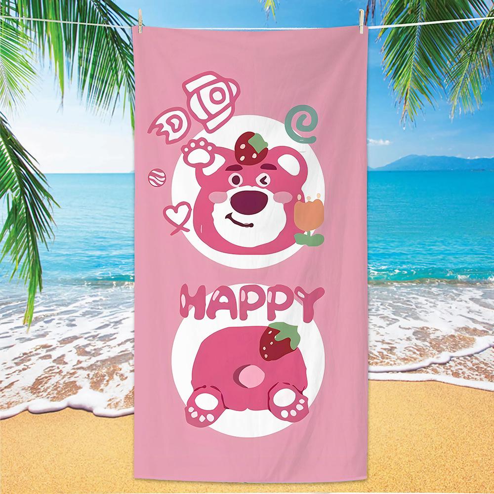 Cute Strawberry Bear Beach Towel Microfiber Printed Children'S Trumpet Cartoon Bear Beach Towel