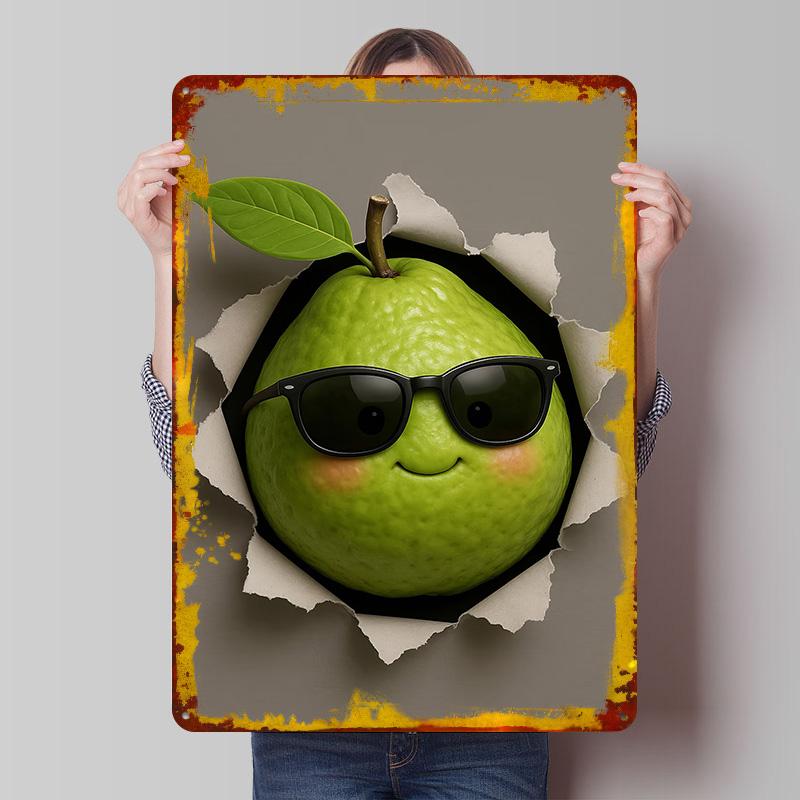 Cool Pear Bursting Through Paper Printed Poster Customized Wall Art Retro Vintage Metal Tin Signs for Room Decoration Gaming