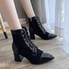 Ботильоны женские модные туфли с острым носком на высоком каблуке зимние ботильоны на шнуровке женские туфли на молнии черные розовые ботинки669