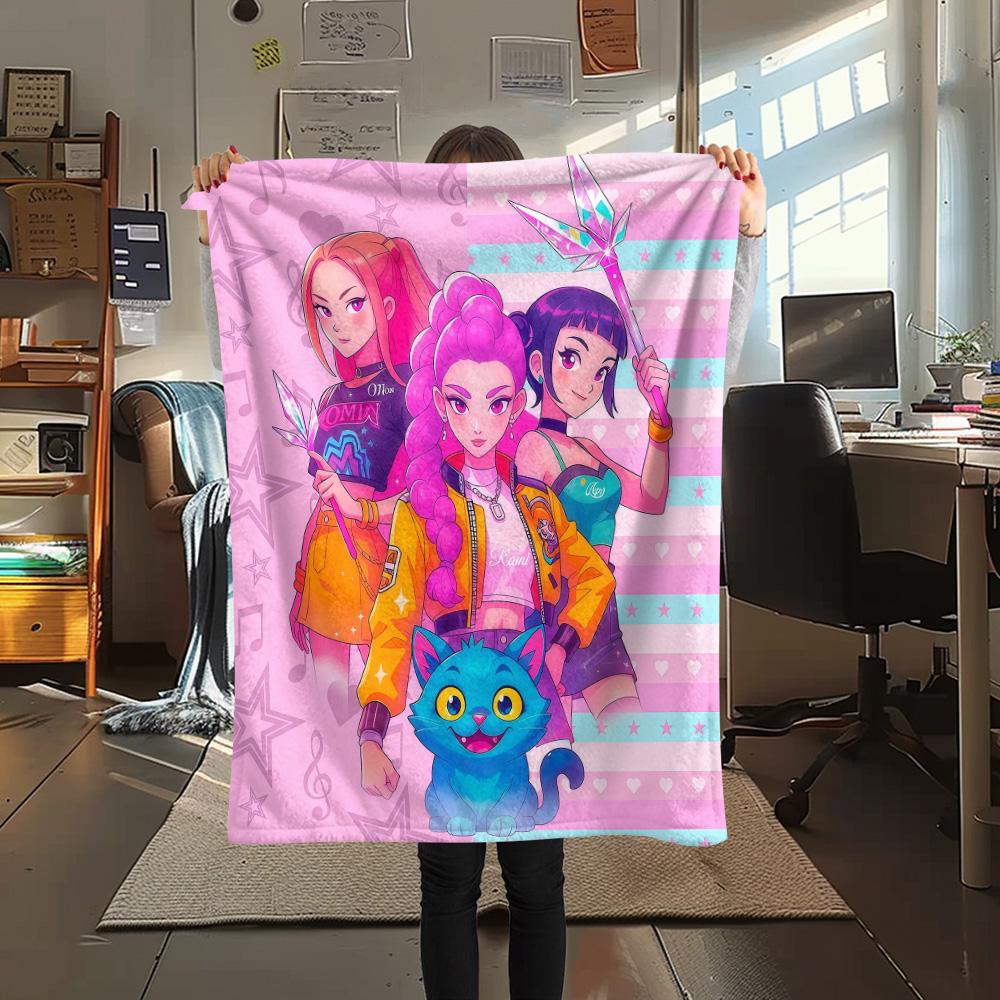Huntrix Girl Flannel Blanket, High quality Comfortable for All Seasons, Home Decor, Warmth and Comfort