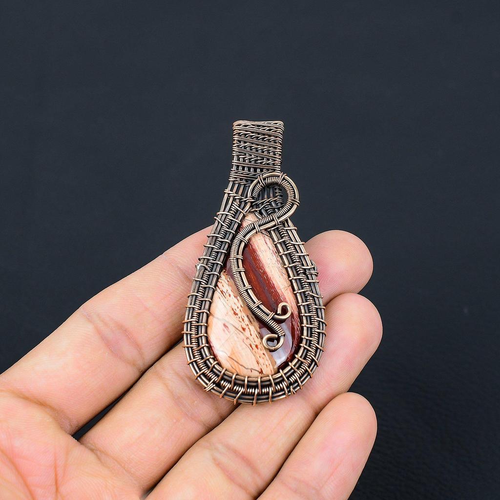 Red Snake Skin Pendant Gemstone Handmade Jewelry, 999 Copper Wire Wrapped Pendant, Gift For Wife Jewelry