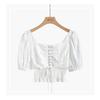 New Women Retro Square Collar Blouses Exposed Bone Short Top Straps Shirts Long Sleeve Palace Style Puff Sleeves Summer T-shirt
