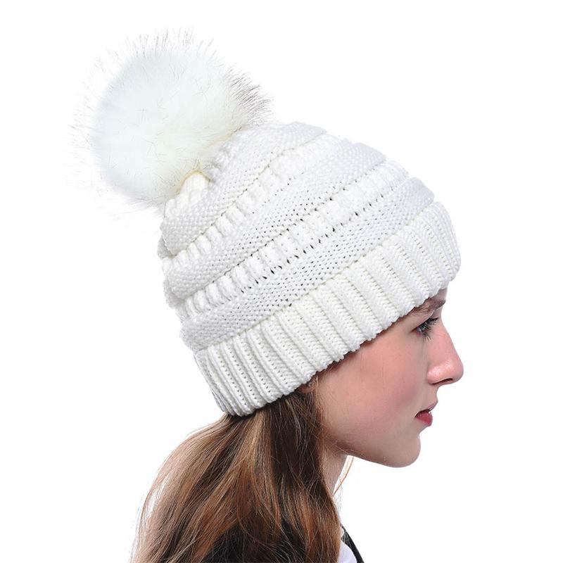 1Pc Fashion Winter Women Thick Warm Beanies Slouchy Pom Pom Beanie Cap Wool Knitted Hat