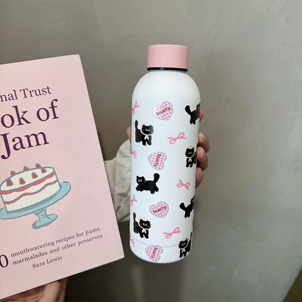 Cartoon Prints Students Coffee Mug Stainless Steel Insulated Water Bottle Outdoor Travel