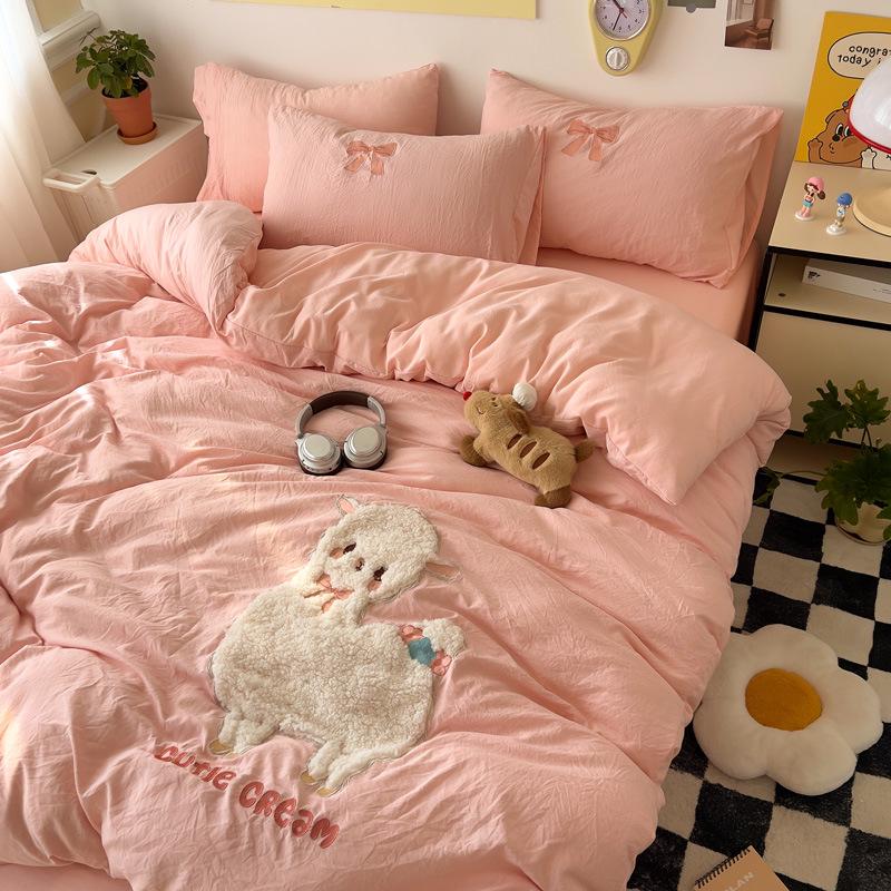 Мультяшный Мягкий Хлопковый Моющийся Комплект из 3 предметов для Односпальной Кровати: Простыня на резинке, Простыня, Приятная к коже