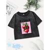 Street Cotton Crop Tops Womens Roma Fruit Pomegranateprinting Washed T-Shirt Sexy Regular Fit Clothes