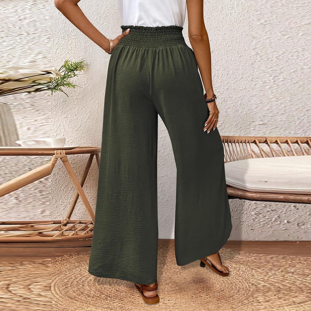 Женские повседневные брюки с эластичной талией, неровным подолом и широкими штанинами, однотонные, свободные, прямые