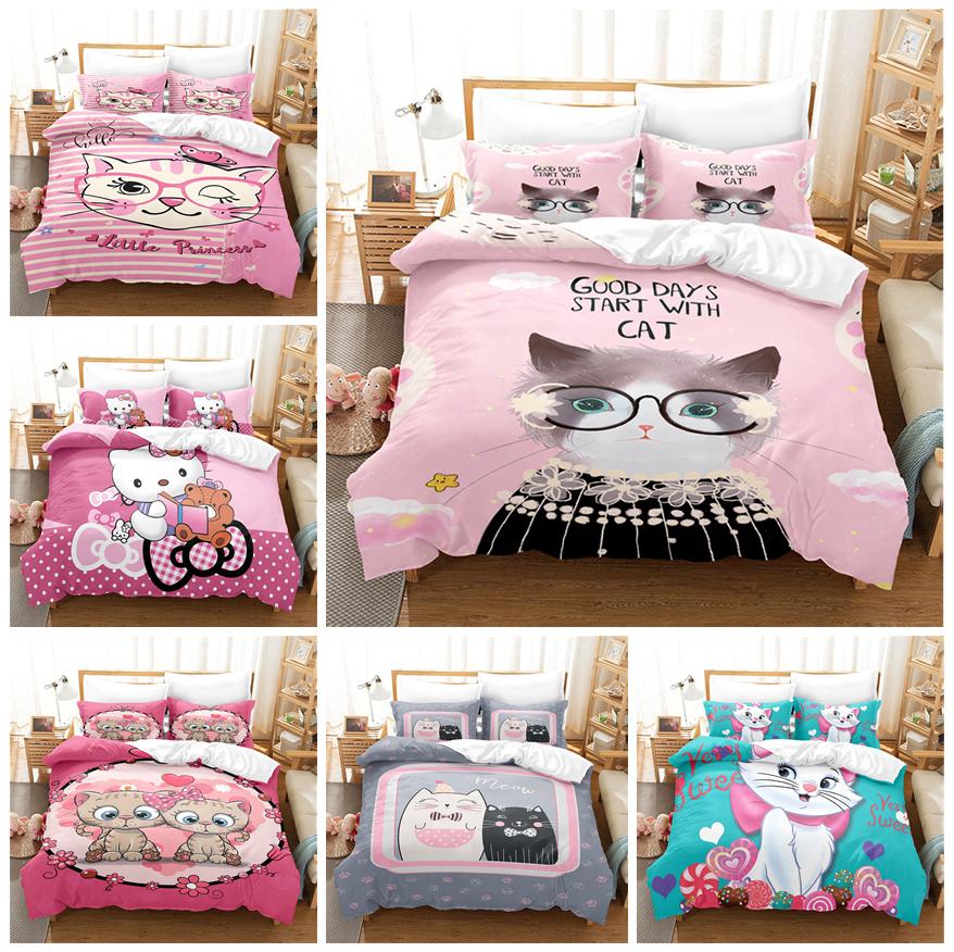 3D комплект постельного белья с милым котом, пододеяльник для спальни, наволочка, постельное белье, односпальная двуспальная кровать, полный размер, 2/3 шт., микрофибра
