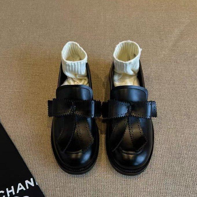 2025 новые лоферы в британском стиле с круглым носком и бантом, ретро-колледж, одинарные туфли на низком каблуке, маленькие кожаные туфли женские