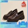 Женские кожаные мокасины на высоком каблуке 2024 года: Мягкая подошва Slip-On, толстый каблук и подошва, универсальная обувь для весны и осени