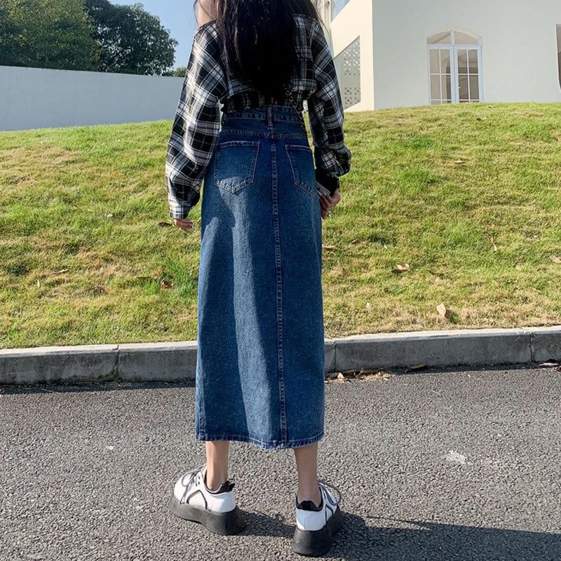 Элегантная летняя повседневная юбка-бюстье из денима с высокой талией, прямая, в стиле ретро, с юбкой-трапецией, средней длины, универсальная, удобная, модная