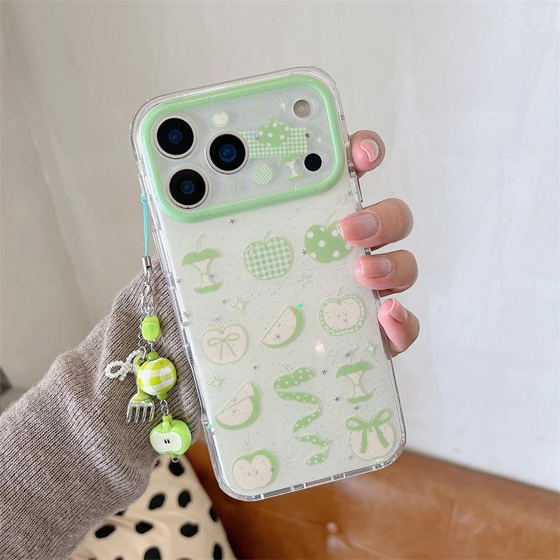 Зеленое яблоко Подвеска для iPhone 17, 16 Pro Max, 15, 14 Чехол для телефона - Свежий и Блестящий