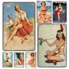 Vintage Summer Pin Up Girls Plaque Metal Tin Signs Decor Beach Vacation Metal Posters Home Wall Art Decor Room Decoration
