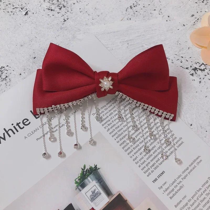 Новейшая мода корейский стиль бант стразы кисточка атласная заколка для волос свадебная вечеринка персонализированные аксессуары для укладки креативные подарки