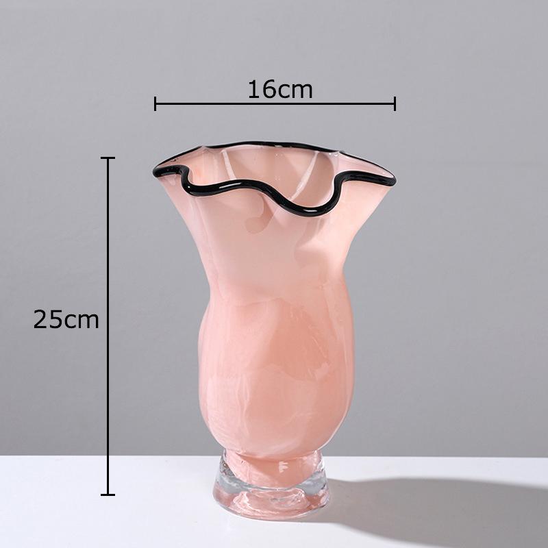 Creative Pleated Glass Vase Black Edge Plant Pots Table Decoration Hydroponics Floral Vases Modern Home Flower Arrangement