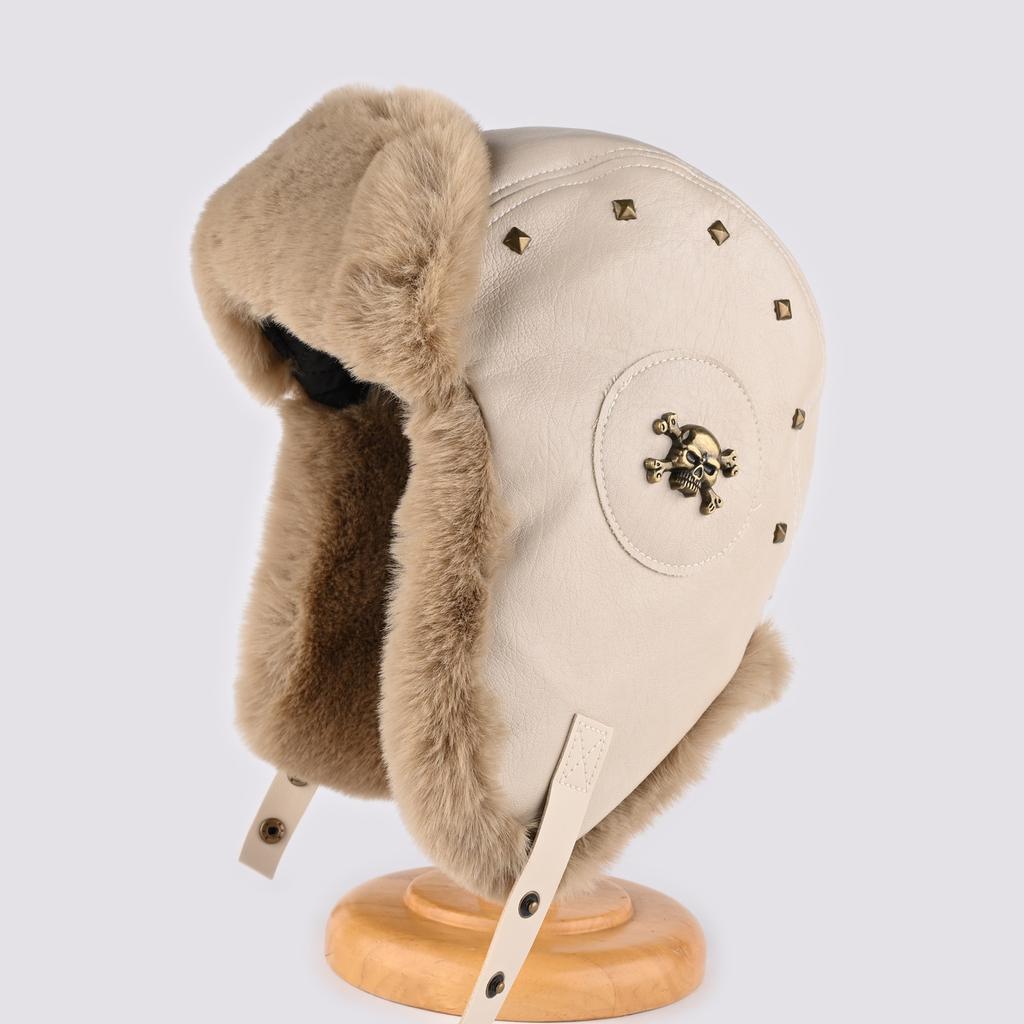 Винтажная кожаная шапка-пилот в стиле тяжелой промышленности, мужская и женская, зимняя теплая с защитой ушей, для катания на открытом воздухе, модная шапка