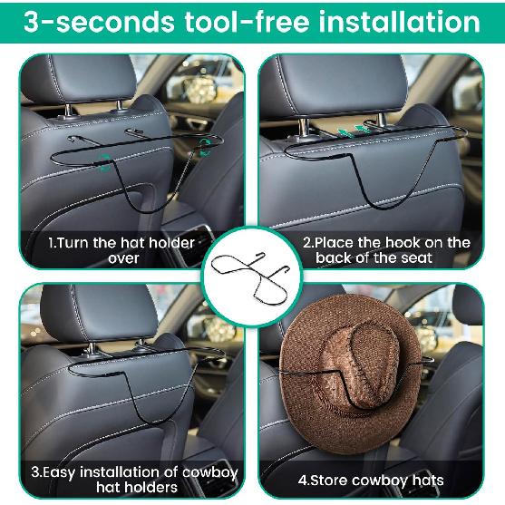 Складная вешалка для шляп для автомобиля, держатель для ковбойской шляпы для грузовика, внедорожника, легкового автомобиля(Сохраняйте форму шляпы), Автомобильный держатель для каски на спинку сиденья, вешалка для одежды в автомобиль, ковбой