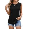 Летняя новая плиссированная однотонная повседневная футболка без рукавов с круглым вырезом для женщин