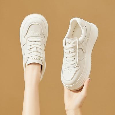 Популярная спортивная маленькая белая обувь женская 2025 осень новая универсальная на толстой подошве с высоким профилем на мягкой подошве нескользящая повседневная кожаная обувь для скейтборда