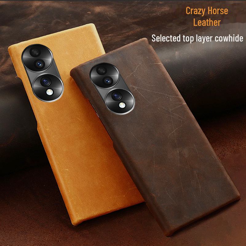Кожаный чехол-накладка для Honor 70 - Натуральная кожа Crazy Horse, высококлассная защита для Honor 70, 70se и 70Pro.