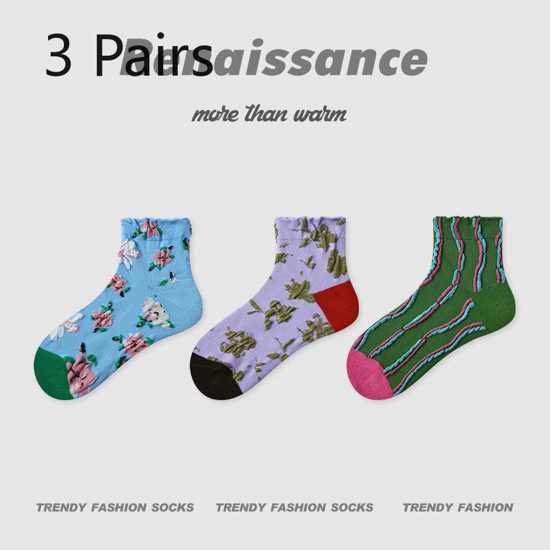 3 пары женских летних тонких дышащих носков с геометрическим дизайном в полоску, низкие