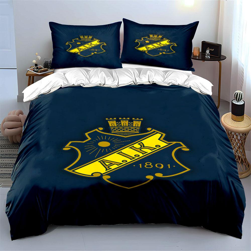 "Yellow AIK Logo on Blue Background" Print Bedding Set Duvet Cover Pillowcases (1* Duvet Cover 2* Pillowcases Do Not Include Comforter)