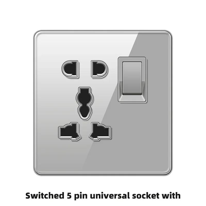 Роскошная серая панель из закаленного стекла, электрическая розетка UK 13A, двойная 5-контактная розетка и выключатель, универсальная настенная розетка USB C EU