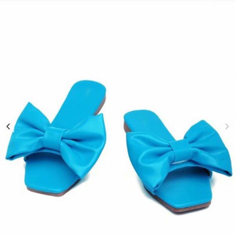 Женские тапочки, летние повседневные женские удобные пляжные тапочки с толстым дном и бантом, однотонные нескользящие