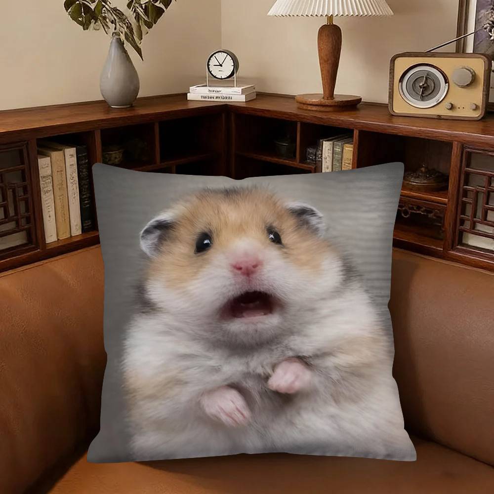 Funny Sad Hamster Emoticons Pillow Case Fashion Square Pillowcase Bedroom Sofa Room Ins Decoration Leisure