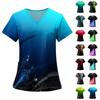 Women's Fashion Printed Short Sleeve V Neck Pattern Tops Pocket Working T-shirts