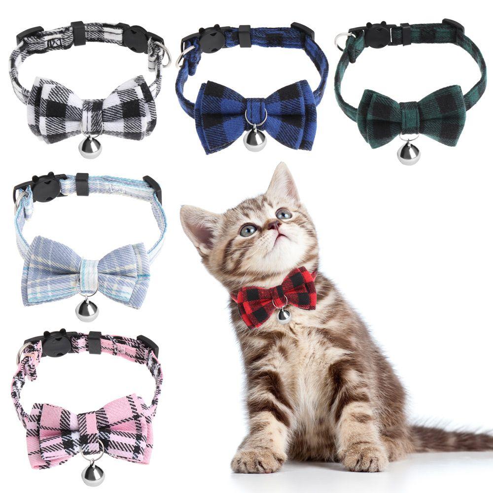Cat Buckle with Bell Grid Collar Cats Collar Pet Supplies Puppy Collar Kitten Collar
