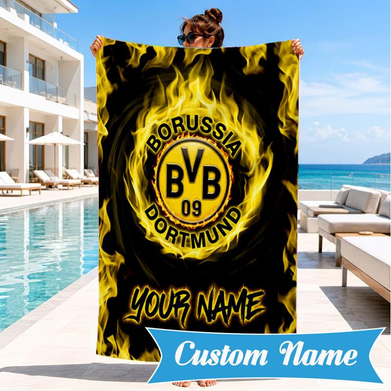 Custom Name Borussia Dortmund Personalized Microfiber Beach Towel, Quick-Dry, Ideal for Summer Travel, Beach Essential, Swimming