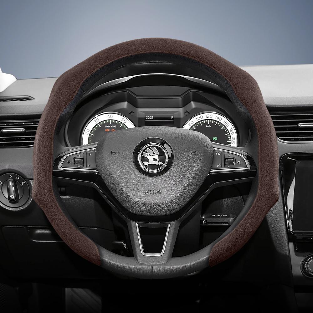 Подходит для Skoda Premium, Защелкивающаяся оплетка руля из замши, Нескользящая и прочная, Доступна для Octavia с круглым и D-образным рулем