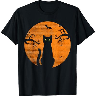 Винтажный страшный рождественский костюм кота Ретро кот луна черный кот футболка