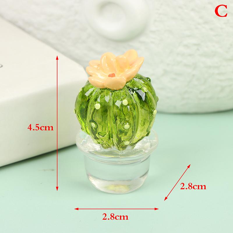 Glass Cactus Figurines Ornaments Mini Bonsai Decor Cute Miniature Desktop Craft
