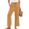 Women's High Waist Adjustable Knot Flowy Cotton And Linen Trousers Wide Leg Pants
