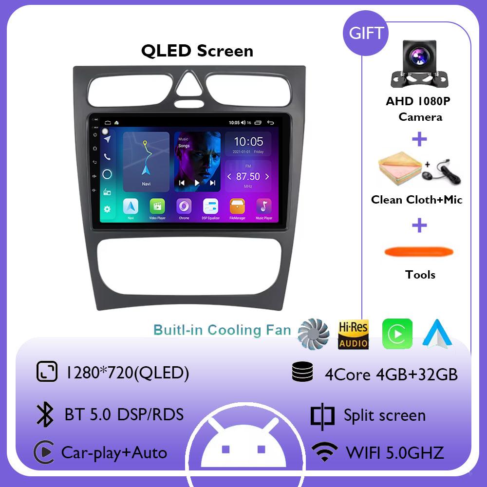Android 14 Радио для Mercedes Benz C Class CLK W203 W209 2000 - 2005 Автомобильный стерео Мультимедийный Плеер Carplay Авто GPS Навигация