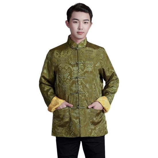 Мужская рубашка в китайском стиле, костюм Тан, рубашка с воротником-стойкой, имитация атласа, двусторонний принтованный топ, просторная цветная рубашка для повседневной носки на праздниках