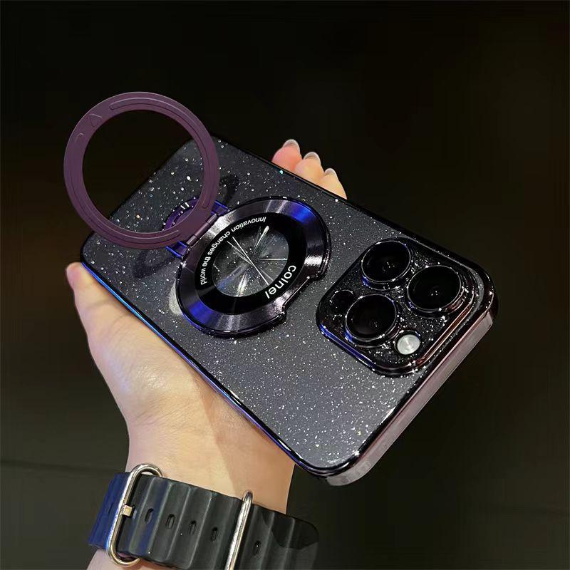 For IPhone 17 Phone Case Invisible Bracket Magnetic Suction for Apple 16PRO Ultra-thin 15 Glitter Electroplated PC Hard Case
