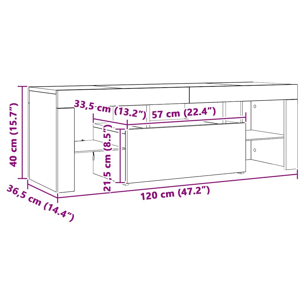 TV Stand with LED Lights Grey Sonoma 120 x 35 x 40 cm