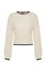 Women's Fashionable Stylish Sweater Ecru Openwork Hole Crew Neck Knitwear Sweater